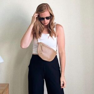 Abby Alley Latte Tan Leather Crossbody Sling Bag